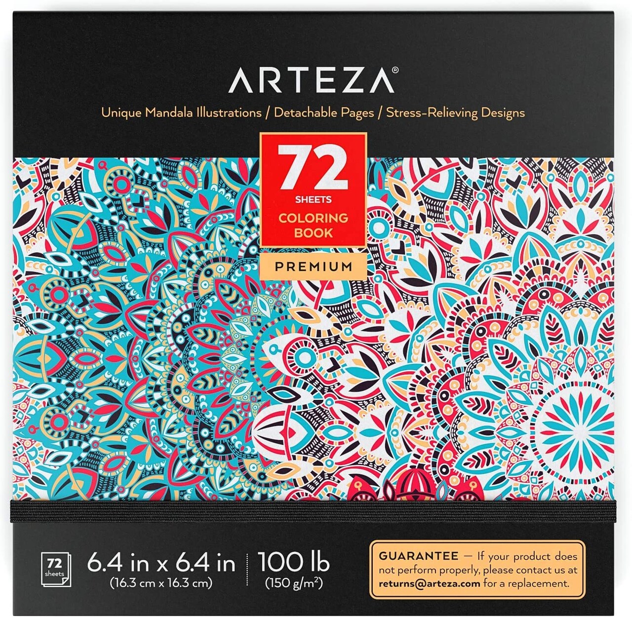 Arteza Adult Coloring Book, Mandala Illustrations, 6.4"x6.4" - 72 Sheets